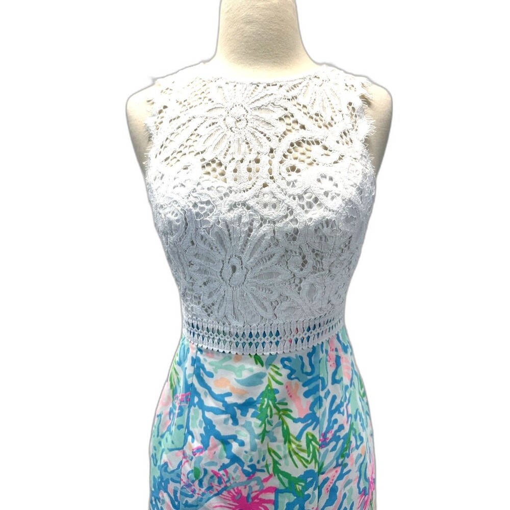 Lilly Pulitzer Sharice Stretch Shift Dress 00 in Multi Coral Bay Sleeveless Luxe - Picture 3 of 9